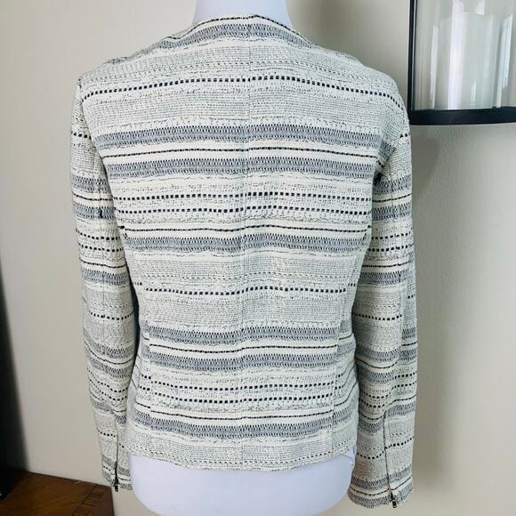 LOFT Size 10 Women's Tweed Blazer Jacket Cream Black Long Sleeve Career - Picture 6 of 8
